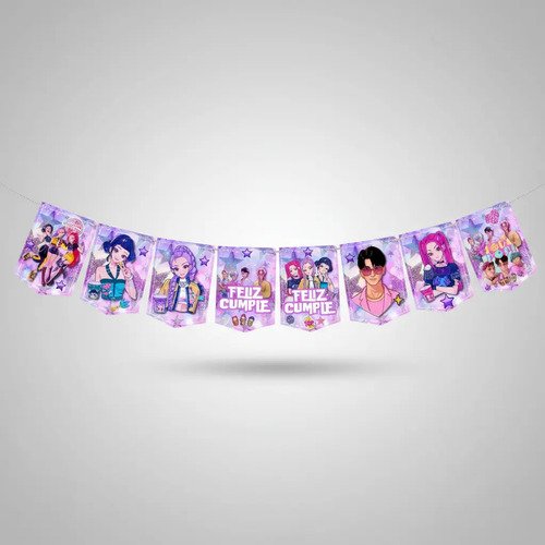Banderin Decoración Feliz Cumpleaños Guerreras K-pop!! Lila Hunter Guerreras K-pop - Imagen 7