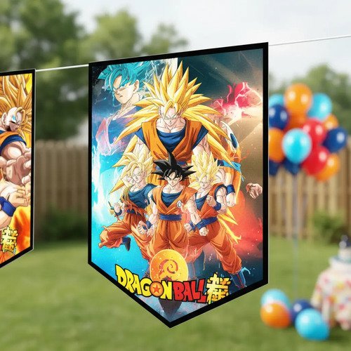 Pack Adornos Para Cumpleaños Globos Banderín Dragon Ball - Imagen 3