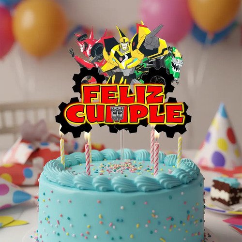 Transformer Cake Topper Adorno Para Tortas Personalizados Blanco Transforme - Imagen 3