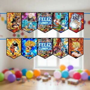 Guirnalda Banderin Cumpleaños Cartel Dragon Ball Super Naranja