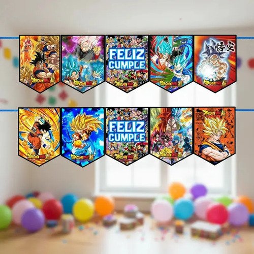 Guirnalda Banderin Cumpleaños Cartel Dragon Ball Super Naranja