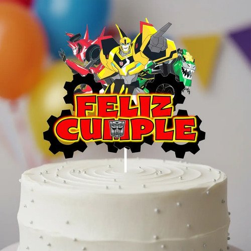 Transformer Cake Topper Adorno Para Tortas Personalizados Blanco Transforme - Imagen 2