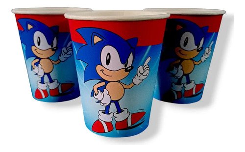 Pack 10 Vasos Descartables Cotillón Sonic Personalizable Azul