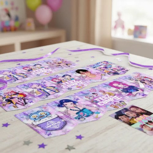Banderin Decoración Feliz Cumpleaños Guerreras K-pop!! Lila Hunter Guerreras K-pop - Imagen 2