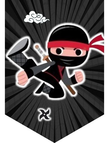 Banderín Para Cumpleaños Decoración Cumpleaños Niños Ninja Negro Y Rojo Ninja Niño - Imagen 3