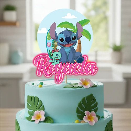 Topper O Pincho Para Torta Stich Personalizado Stitch - Imagen 4
