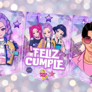 Guirnalda Banderin Para Cumpleaños Guerreras Kpop Lila