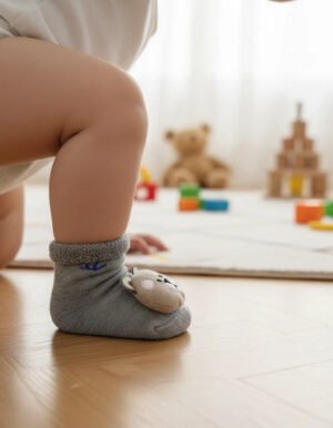 2 Pares De Medias Escarpines Para Bebé Con Diseño Animalitos Gris De Puntos S