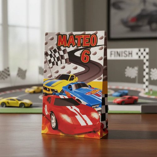 15 Bolsas Sorpresitas Personalizadas Tema Hot Wheels Multicolor Autos / Carreras - Imagen 2