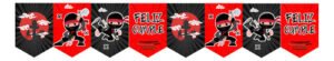 Banderín Para Cumpleaños Decoración Cumpleaños Niños Ninja Negro Y Rojo Ninja Niño