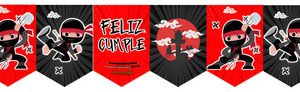 Banderín Para Cumpleaños Decoración Cumpleaños Niños Ninja Negro Y Rojo Ninja Niño