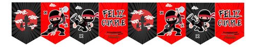 Banderín Para Cumpleaños Decoración Cumpleaños Niños Ninja Negro Y Rojo Ninja Niño