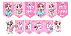 Perritos Animados / Banderín Cartel Con Nombre - K Rosa Perritos Animados