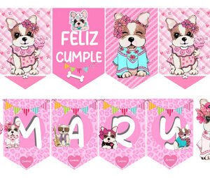 Perritos Animados / Banderín Cartel Con Nombre - K Rosa Perritos Animados
