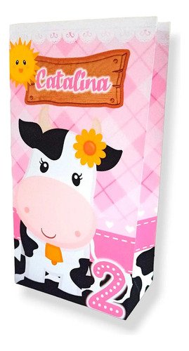10 Bolsas Sorpresitas Personalizadas Vaca Lola Cumple Rosa / Blanco / Negro Vaca