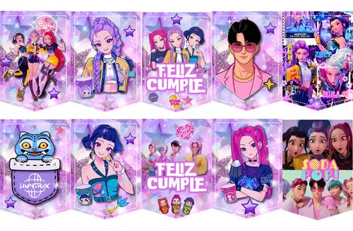 Banderin Decoración Feliz Cumpleaños Guerreras K-pop!! Lila Hunter Guerreras K-pop - Imagen 3