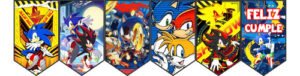 Banderín Cartel Feliz Cumple Cotillón Temático Sonic Azul Sonic