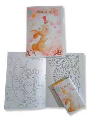 15 Libros + Crayolas Personalizados Sorpresita Conejito