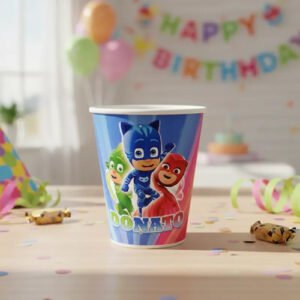 Pack 10 Vasos Descartables Cotillón Pj Mask Personalizable Azul