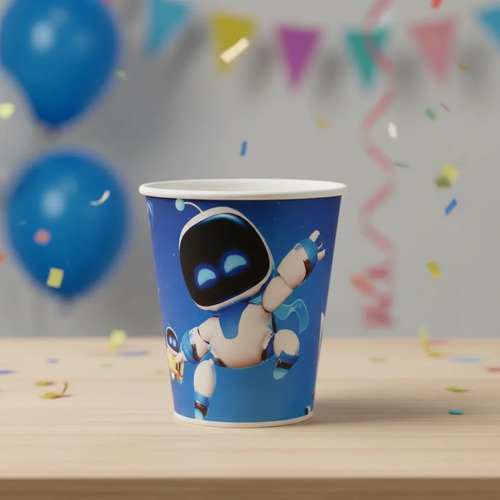 Pack 10 Vasos Descartables Cotillón Astro Bot Personalizable Azul - Imagen 2