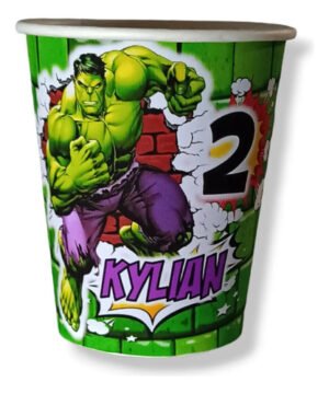 Pack 10 Vasos Descartables Cotillón Hulk Personalizable Verde