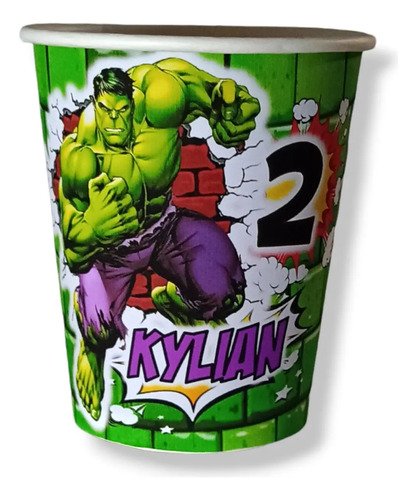 Pack 10 Vasos Descartables Cotillón Hulk Personalizable Verde