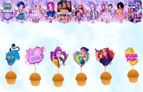 Banderin Decoración Feliz Cumpleaños Guerreras K-pop!! Lila Hunter Guerreras K-pop - Imagen 5