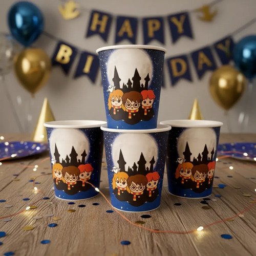 Pack 10 Vasos Descartables Cotillón Harry Potter Azul - Imagen 4