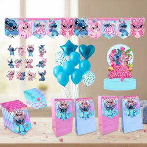Pack Adornos Para Cumpleaños Globos Banderín Stich