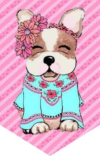 Perritos Animados / Banderín Cartel Con Nombre - K Rosa Perritos Animados - Imagen 3