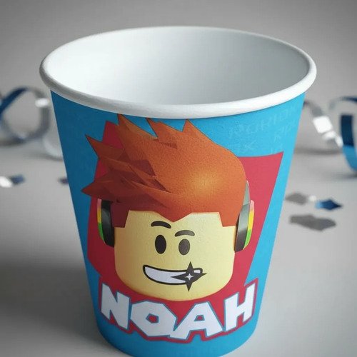 Pack 10 Vasos Descartables Cotillón Roblox Personalizable Azul Acero - Imagen 4
