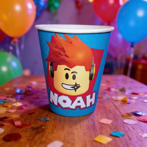 Pack 10 Vasos Descartables Cotillón Roblox Personalizable Azul Acero - Imagen 2