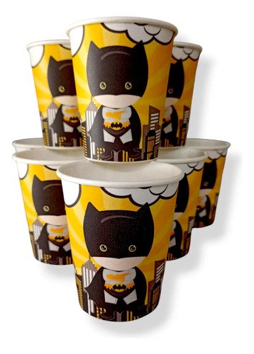 Pack 10 Vasos Descartables Cotillón Batman Bebe Amarillo - Imagen 2