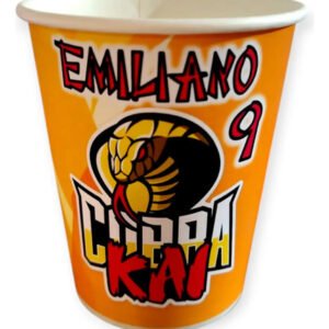 Pack 10 Vasos Descartables Cotillón Cobra Kai Personalizable Amarillo