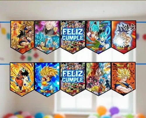 Pack Adornos Para Cumpleaños Globos Banderín Dragon Ball - Imagen 4