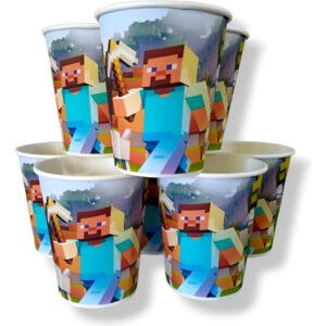 Pack 10 Vasos Descartables Cotillón Minecreaft Verde Musgo
