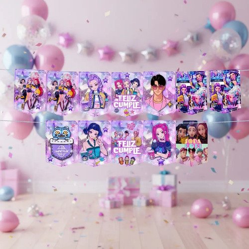Banderin Decoración Feliz Cumpleaños Guerreras K-pop!! Lila Hunter Guerreras K-pop - Imagen 8