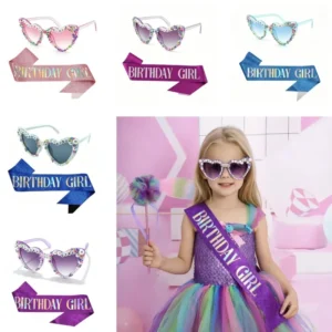Diadema de Cumpleaños y Gafas de Sol con Forma de Corazón, Regalos para Fiestas de Cumpleaños