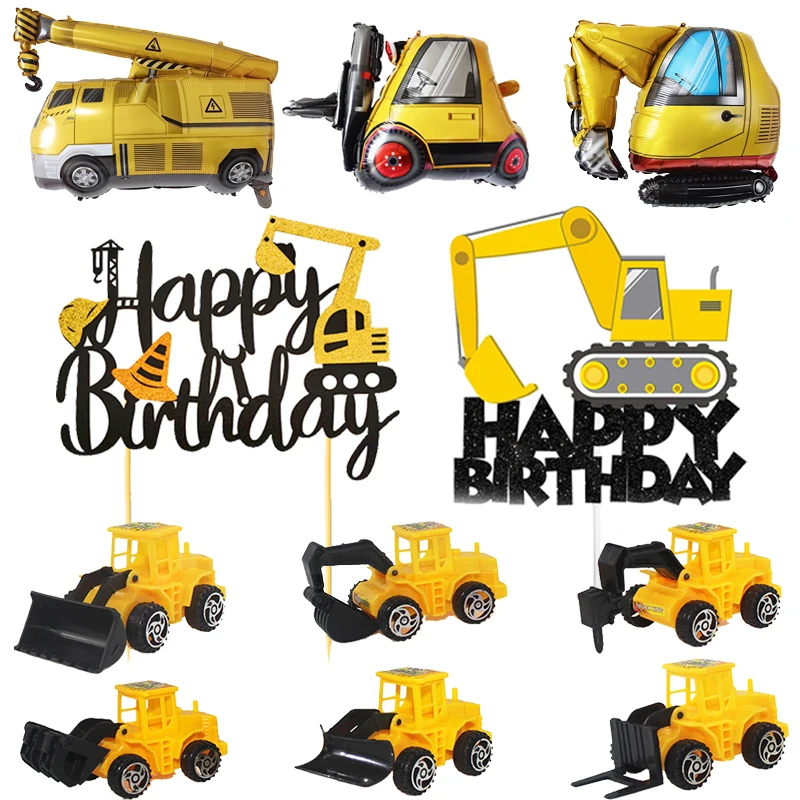 Construcción feliz cumpleaños pastel Topper brillo construcción pastel selección camión volquete excavadora Tractor fiesta pastel decoraciones