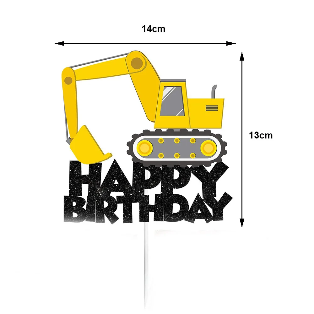 Construcción feliz cumpleaños pastel Topper brillo construcción pastel selección camión volquete excavadora Tractor fiesta pastel decoraciones - Imagen 3