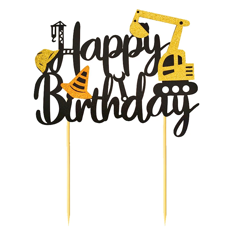 Construcción feliz cumpleaños pastel Topper brillo construcción pastel selección camión volquete excavadora Tractor fiesta pastel decoraciones - Imagen 2